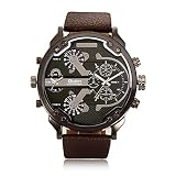 Famous Designer Mens Watches Dual Time Zone Quartz-Watch Oulm Leather Strap Big Face Military Quartz