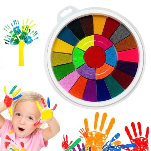 YALiya Set de Pintura de Dedos No Tóxica - 25 Colores Brillantes Lavables | Tinta para Sellos y Huellas Dactilares | Almohadilla Tinta para Sellos | Ideal para Manualidades, Tarjetas y Decoraciones