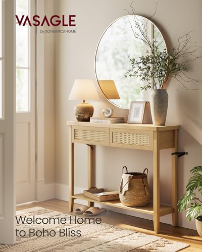 Image of VASAGLE 39.4 inch Console Table, 2 Drawers, Open Storage Shelf, Rounded Corners