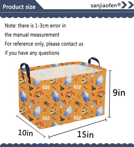 Image of Sanjiaofeng Rectangular Halloween Horror Ghost Storage Basket,Terrifying and Thrilling Party Basket,Halloween Candy Storage Baskets with Handles(Scary Pumpkin)
