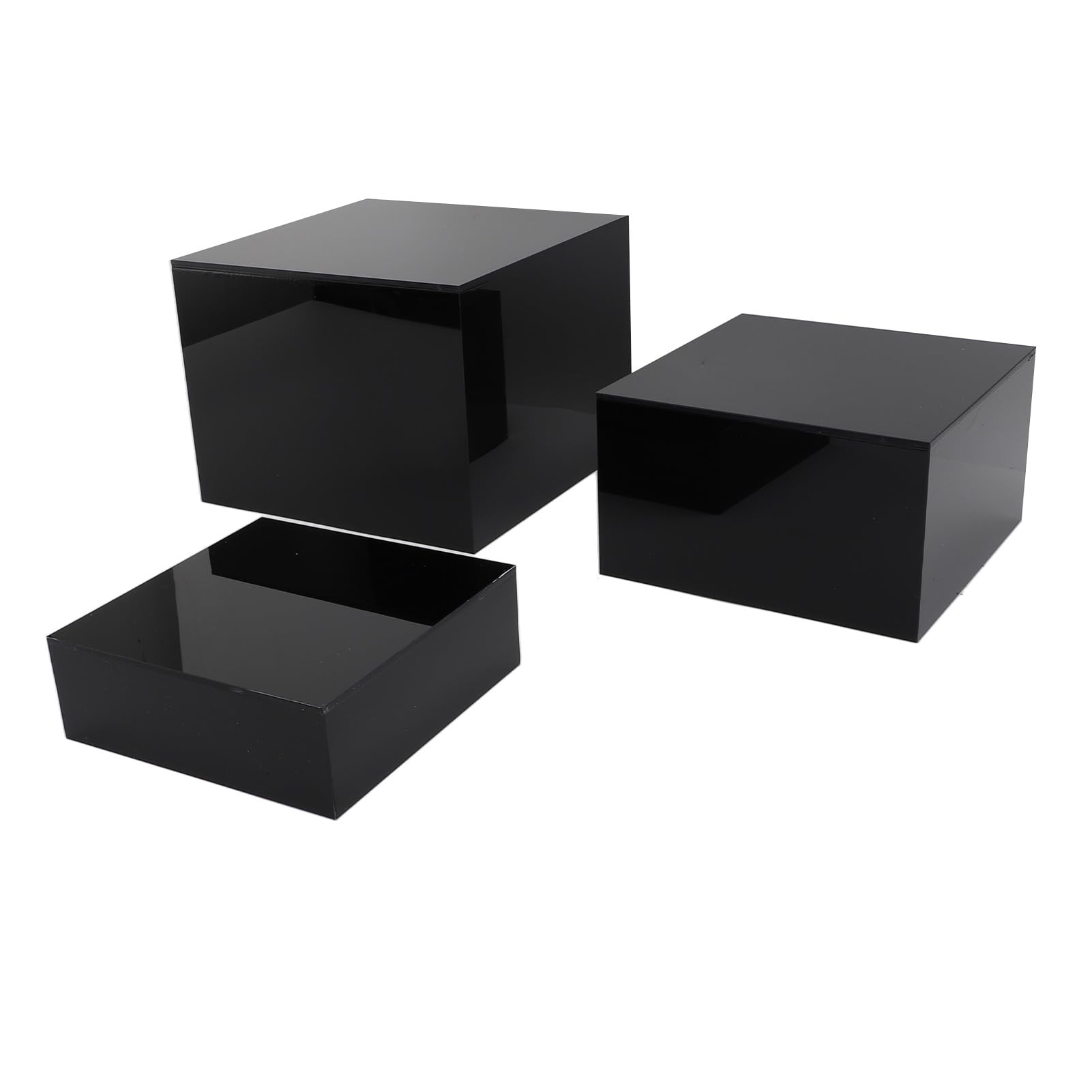 ZJchao Présentoirs à Dessert en Acrylique, 3 pièces Présentoirs élévateurs en acrylique nidification cubique Presentoir Aperitif Buffet Cube pour Table à desserts Tables de Buffet aliments (Noir)