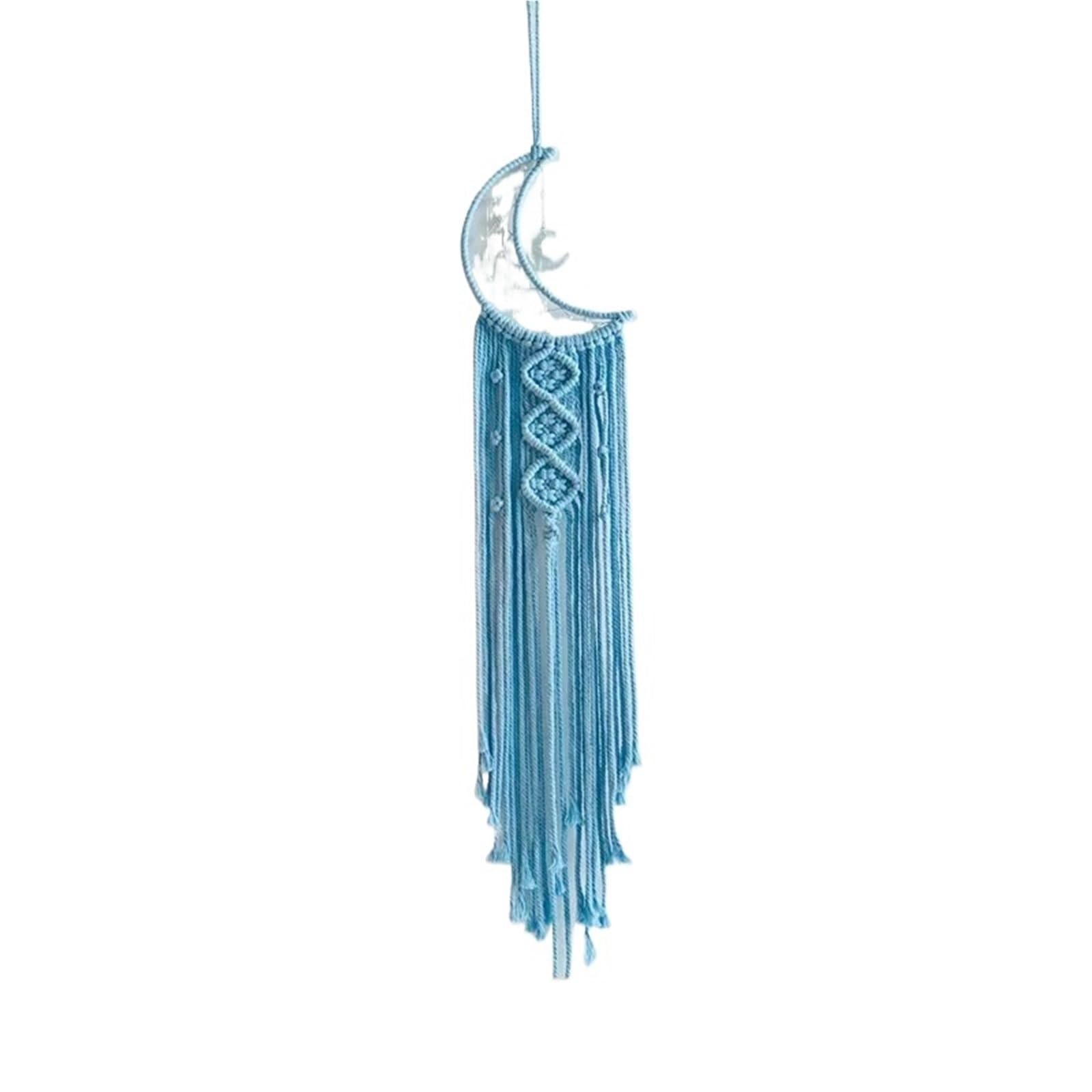Moon Dream Catcher With Tassel Macrame Dreamcatcher For Girl,Wall Hanging Home Decor for Bedroom(Blue)