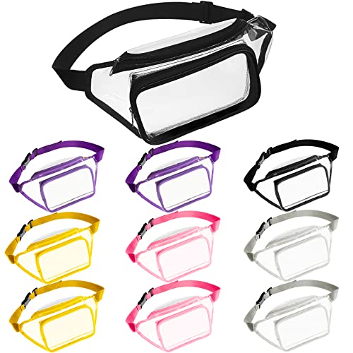 10 Pcs Clear Fanny Packs, Waterproof Clear Waist Bag Transparent Stadium Approved Purse Cute Adjustable Belt Bag Portable Waist Pack for Men Women Sports Travel Beach Concerts Events (Multicolored)