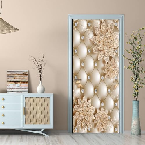 Pegatinas Puerta 3D Estilo Europeo Pegatinas para Puertas de Flores Vinilo Decorativo Pegatina Pared Mural para Puerta Autoadhesivas Papel Pintado Puerta 80x210 cm A-5300