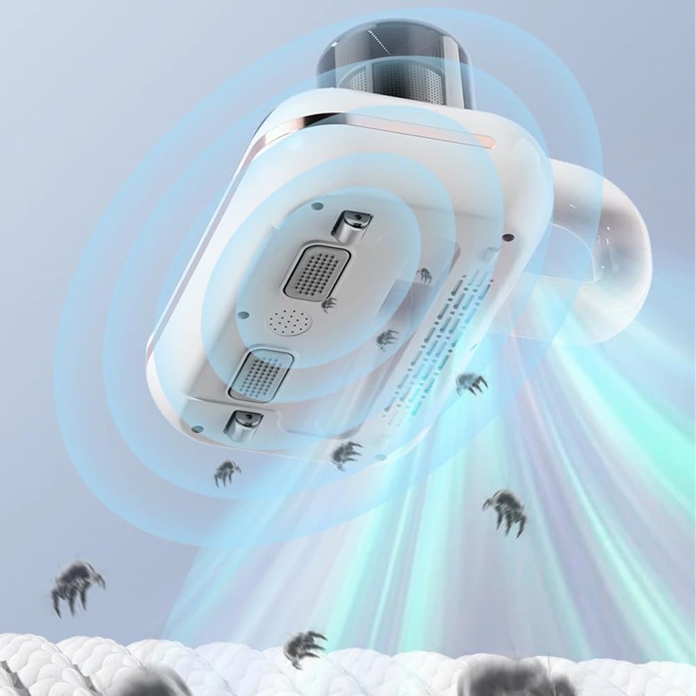 Aspirapolvere portatile senza fili per materassi da 10 kPa, con sanificazione UV, per letto, cuscini, vestiti, divano, bianco