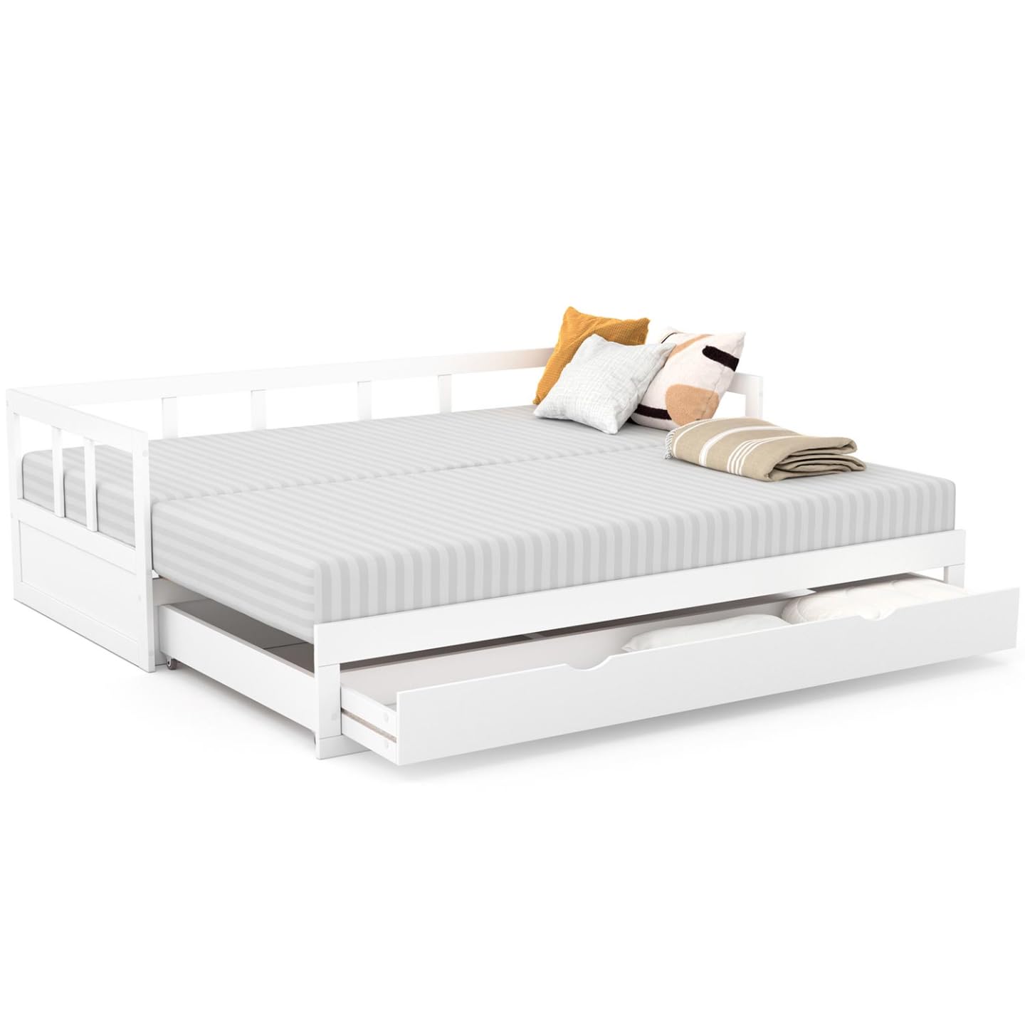 IDMarket Zoya Convertible Cama Banqueta 90 x 190 cm, 180 x 190 cm, color blanco con 1 cajón de almacenamiento