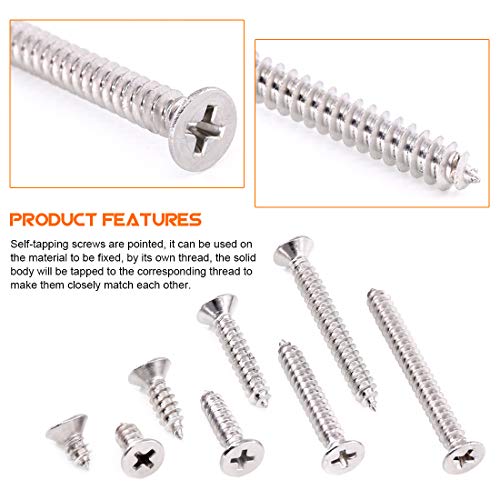 Rustark 150Pcs M5 [10-45mm] 304 Stainless Steel Flat Head Phillips Cross Wood Screw Self Tapping Drilling Screws Assortment Kit - Thumbnail 3