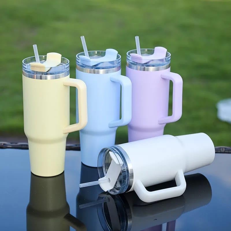 Image of Digital Wave 1200ML PlasticTumbler with Handle & Straw, Double-Wall Vacuum Insulated, Leak-Proof Travel Sipper Multicolor