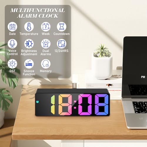 flintronic Digital Alarm Clock, LED Clock with Big Display, Bedside Alarm Clock, Battery Powered Clock, Alarm Clocks with Snooze Temperature Date Brightness Adjustable for Home Office - Image 2