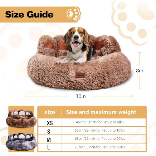 PETART Hundebett Bärenpfoten – Gemütliches Rundes Katzenbett für kleine bis mittelgroße Hunde und Katzen, Weiches Flauschiges Kunstfell-Hundebett (Khaki, XS-50cm)