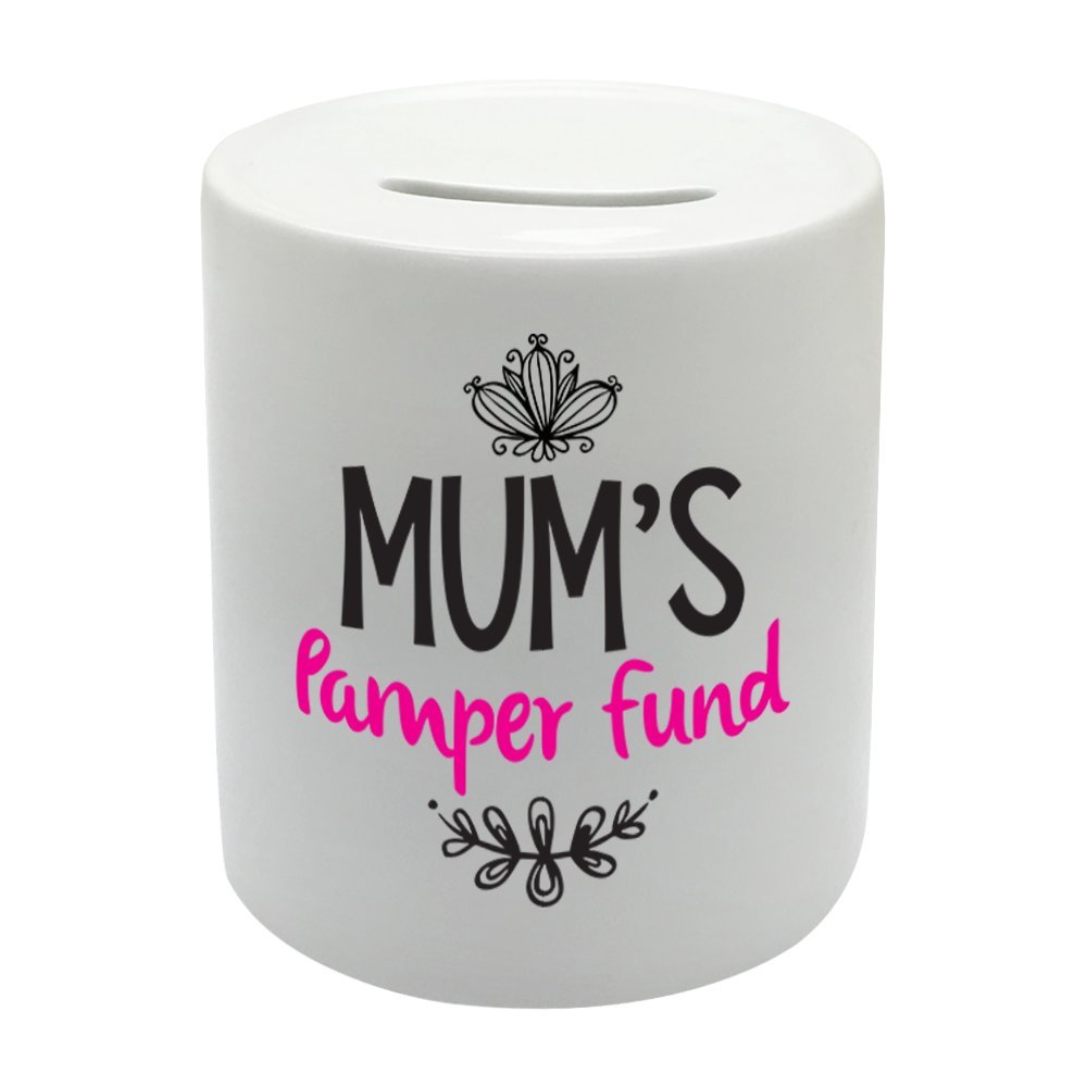 Coralgraph Inc White Bs037 Mum's Pamper Fund Novelty Gift Printed Ceramic Piggy Bank Money Saving Box