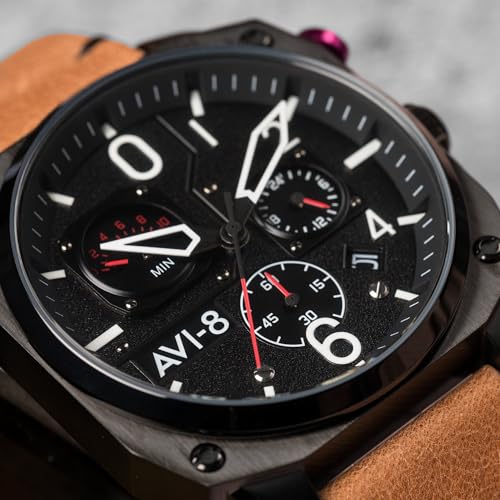 Image of AVI-8 Men's 45mm Hawker Hunter Retrograde Chronograph Watch with Leather Strap AV-4052