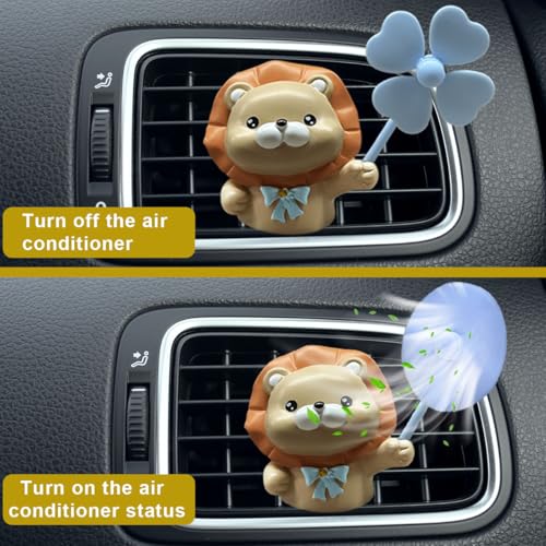 Image of Cute Lion Car Air Vent Clips, Rotating Windmill Car Air Conditioner Outlet Clip, Animal Car Dashboard Air Vent Trim Clip, Auto Interior Decoration Accessories (Lion)