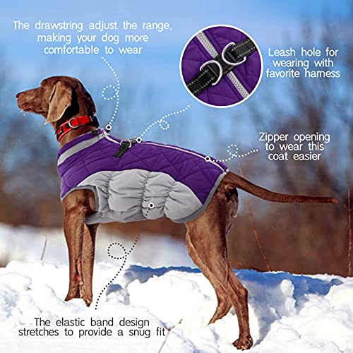 Fuamey Dog Coat,Warm Dog Jacket Winter Coat Paded Dog Fleece Vest Reflective Dog Cold Weather Coats With Built In Harness Waterproof Windproof Dog Snow Jacket Clothes With Zipper Purple Small thumb #3