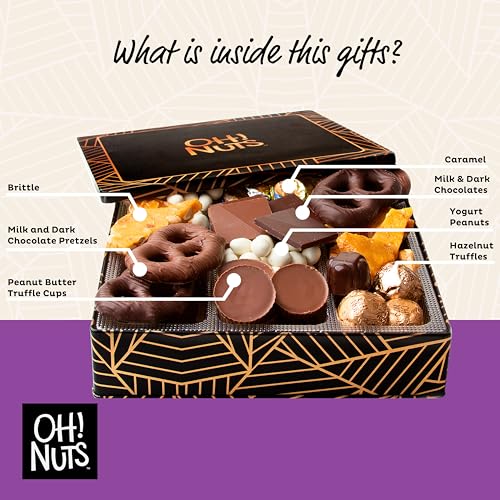 Oh! Nuts Chocolate Gift Basket - 6 Section Candy Square Metal Tin Box - Gourmet Assorted Chocolate Gifts Baskets - Healthy Chocolate Gifts Box for Birthday, Holiday, Corporate, Family, Men & Women - Thumbnail 3
