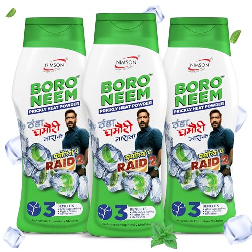Image of Nimson Boro Neem Cool Talc 100g Pack of 3 | Prickly Heat Relief Powder | Antibacterial & Antifungal Talcum Powder | Soothing Cooling Body Talc for Summer Rash & Sweat Control | Men & Women