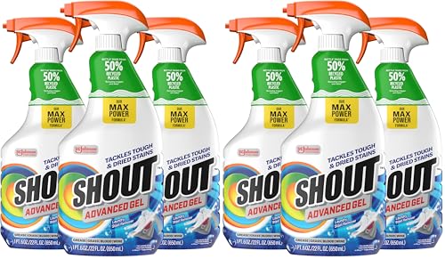 Image of Shout Advanced Laundry Stain Remover Gel for Clothes Laundry, Breaks Down Stubborn, Dried-in, and Tough Stains, 22oz Spray, Pack of 6 (Packaging May Vary)