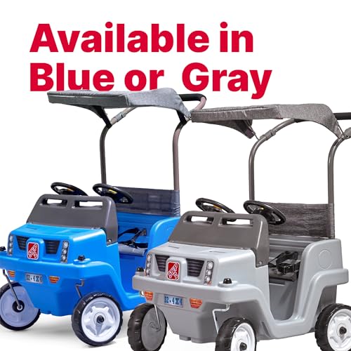 Image of Step2 Side-by-Side Push Around SUV, 2-Seater Kids Push Car with Seat Belts, Dual Steering Wheels & Horns, Adjustable Canopy, Ages 18 months-5 years, Max 100 lbs., Durable Plastic, Blue