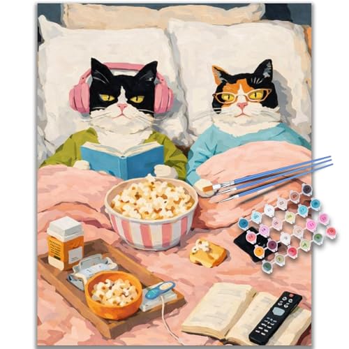 Kalonyth Cat Paint by Numbers Kit for Adults Beginner Funny Animal Adult Paint by Number Kits Without Frame DIY Acrylic Painting for Stress Relief Gift 16x20 inch
