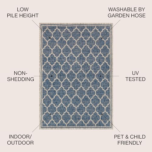 Image of JONATHAN Y Moroccan Trellis Indoor Outdoor Area Rug 8X10 Navy /Gray, Trebol Textured Weave for Backyard, Patio, Porch, Easy-Cleaning, High Traffic, Pet-Friendly, Non-Shedding (SMB109D-8)