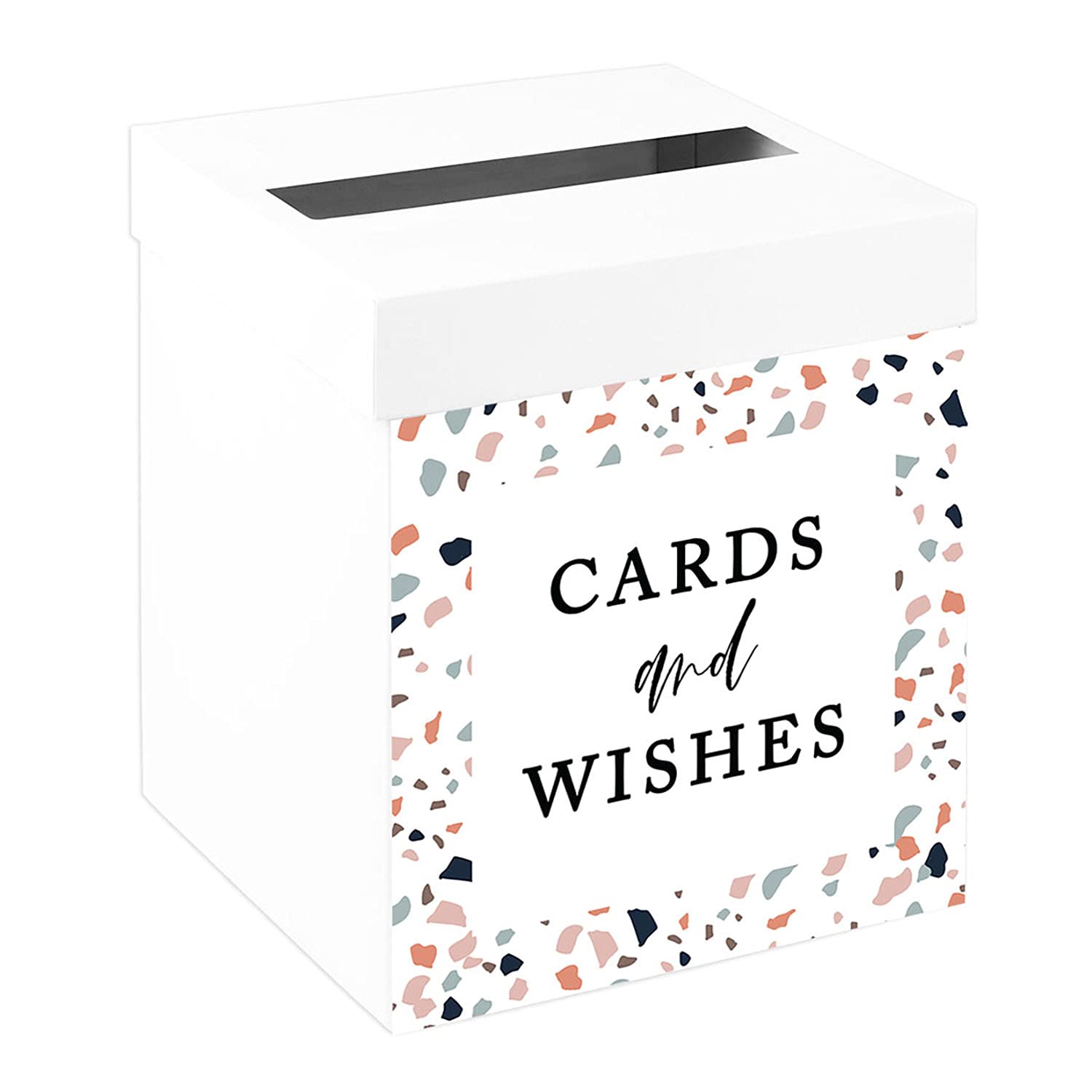 Andaz Press Sturdy White Wedding Day Card Box Terrazzo Wedding Gift Boxes for Cards Card Box for Bridal Shower Baby Shower Birthday Graduation Events 10x10x10 Inches