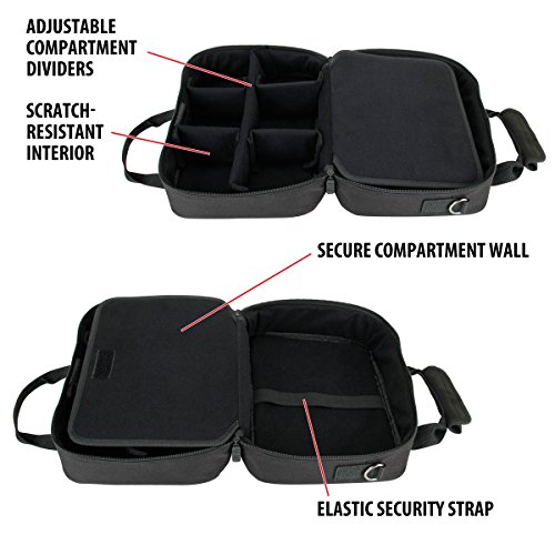 USA-Gear-Electronics-Travel-Organizer-Tech-Bag-Case-Custom-Accessory-Storage-Compartments-Adjustable-Shoulder-Strap-Padded-Interior--Works-wTablets-Travel-Projectors-More