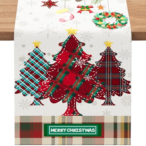Yeomant 13x72 Inch Christmas Table Runner Merry Christmas Table Decorations for Kitchen Dinning Seasonal Winter Christmas Decorations Indoor for Home Party