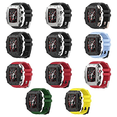 Kit modification Apple Watch 8 45mm avec cadre métal luxe et bracelet fluorocoutchouc durable