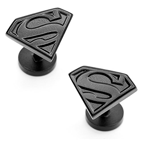 DC Comics Satin Black Superman Shield Cufflinks, Officially Licensed2