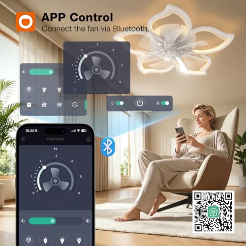 Image of addlon 27'' Flower Low Profile Ceiling Fans with Lights and Remote, White