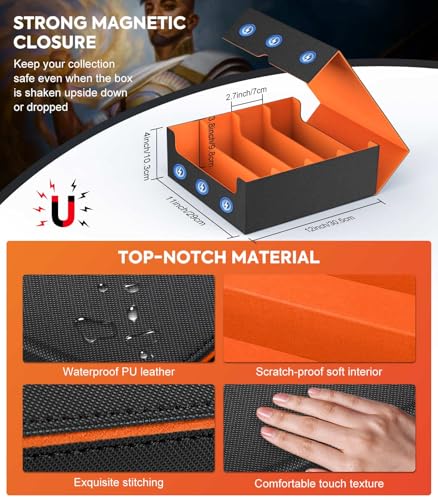 Image of MoKo Trading Card Storage Box, 3000+ MTG Deck Box with 24 Colorful Dividers & 4 Card Supporters, Commander Card Deck Case Fits for Magic Game Cards, YugiOh, TCG, PTG and Sport Cards, Orange
