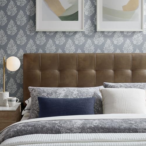 Image of Modway Lily Vegan Leather Full Size Headboard with Biscuit Tufting in Mushroom - Vegan Leather Upholstery with Padded Design and 5 Height-Adjustable Mounts