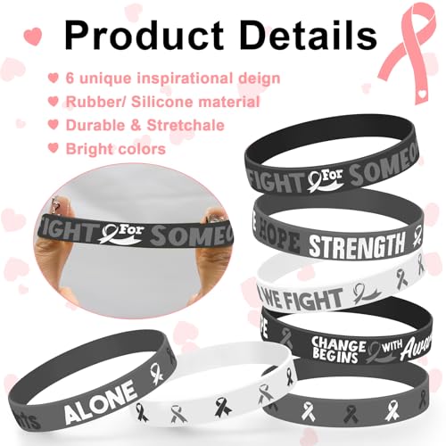 Cinrobiye 30 Pcs Cancer Prevention Awareness Silicone Bracelets,Colorful Ribbon Stretch Wristbands,Hope Faith Rubber Wristband Supplies Accessories for Ribbon Awareness Assorted Cancer Awareness3
