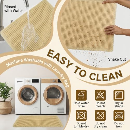 Image of HASTHIP Waffle Bath Rug Absorbent Non Slip Bath Mat Cream White