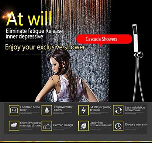 Sistema termostático Cascada Luxury 17"x28" con ducha multi función (Lluvia+Cortina de lluvia+SPA de niebla+Masaje) y ducha de mano con luz LED - Acero inoxidable (17"x28", Latón antiguo) miniatura 3