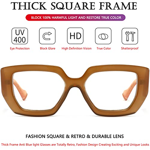 Image of AIEYEZO Thick Frame Blue Light Glasses Men Women, Fashion Square Computer Eyeglass Anti Eyestrain & Prevent Headache
