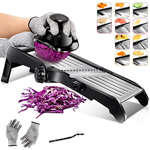 Hevol Professional Mandoline Slicer For Kitchen, 10 In 1 Adjustable Mandoline Slicer With Food Holder, Vegetable Slicer Potato Slicer For Fruits, Onion, Cheese, Includes Brush & Protective Gloves #TOP8