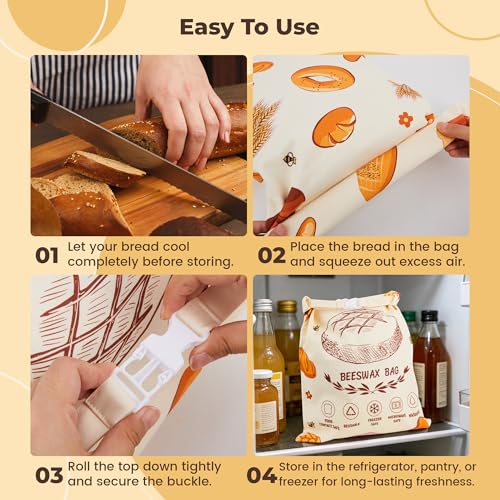 2 Pack Beeswax Bread Bags, 17 x 13 in Reusable Cotton Bags for Sourdough - image 5