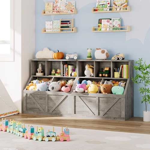 GarveeHome Kids Toy Storage Organizer, Kids Bookshelf and Toy Storage, Toddlers Bookshelf Toy Organizer for Kids Rooms Playroom Bedroom Nursery Daycare, Washed Grey