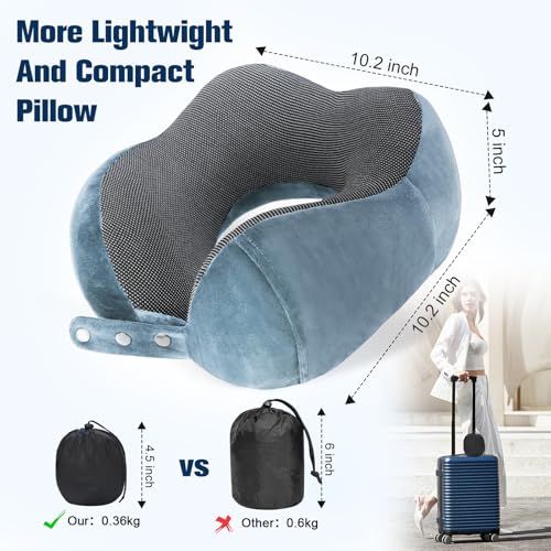 Image of Cirorld Neck Pillow for Traveling, Travel Pillows for Airplanes,100% Pure Memory Foam Travel Neck Pillow, Adjustable Flight Pillow, Portable Plane Accessories with Eye Mask, Earplugs, Carry Bag