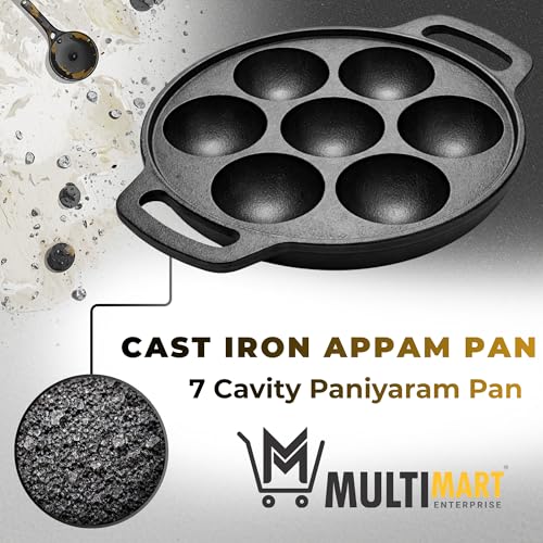 Image of Cast Iron Appam Pan (7 /9 /12 Cavity) | Paniyaram Pan, Appe Pan, Kuzhi Paniyaram Maker | Heavy Duty, Even Heating, Gas & Induction Compatible (7 Cavity (Small))