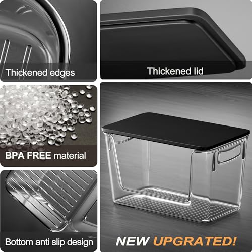 Image of Heyuzb Pantry Organizers Storage, 2 Pack Large Clear Storage Bins with Bamboo Lids for Onion, Potato, Garlic, Canned Food, Organizer Bins for Under Sink, Kitchen, Countertop, Bathroom