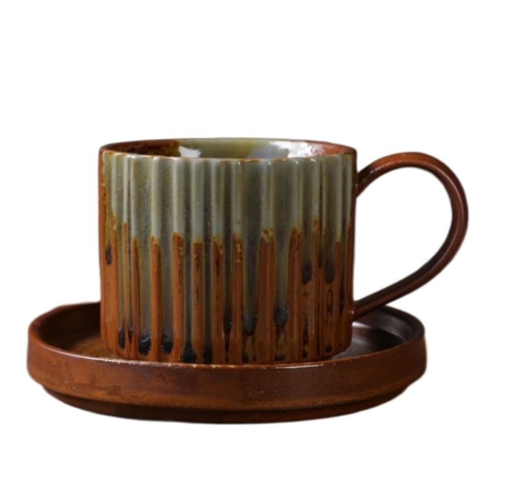 Tasse Kaffeebecher Tassen Handgefertigtes Keramik-Kaffeetasse- Und Untertassen-Set Einfache Grobe Keramiktasse Home Afternoon Tea Retro Teetasse Kaffeetassen (Color : B, Size : 250ml)