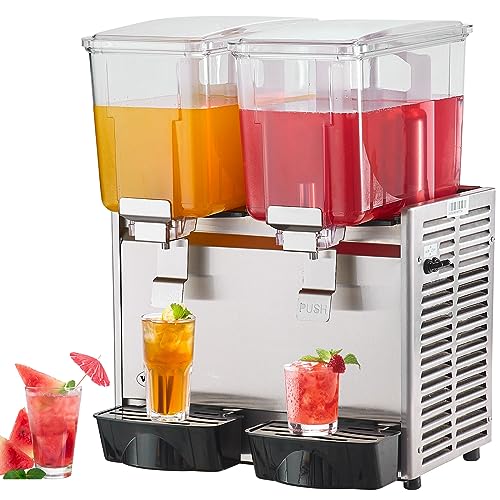 VEVOR Commercial Beverage Dispenser, 6.4 Gal,12L 2 Tanks Ice Tea Drink Machine, 280W 304 Stainless Steel Juice Dispenser with 41℉-53.6℉ Thermostat Controller, for Cold Drink Restaurant Hotel Party