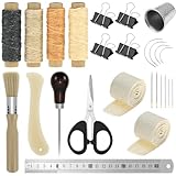 QWORK Complete Bookbinding Kit for Beginners 22PCS Hand Book Binding Tools Set with Genuine Bone Folder Awl Waxed Thread Needles Binding Ribbon Steel Ruler and Glue Brush