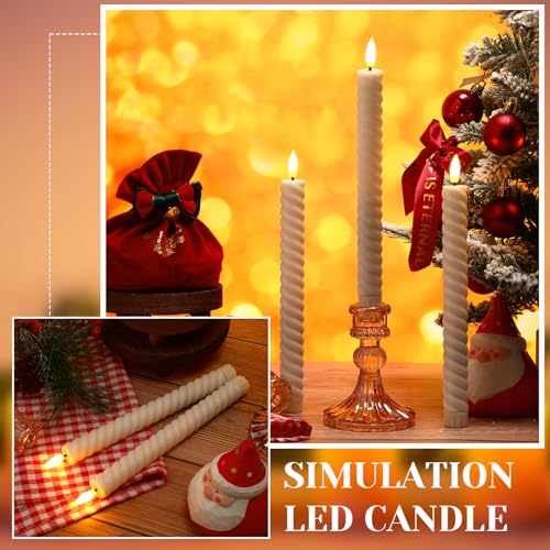 Image of Tuanse 24 Pcs 10 Inch Flameless Twisted Taper Candles LED Flickering Battery Operated Candles Electric Warm Light Candlesticks for Wedding Birthday Party Home Dinner Decor(White)