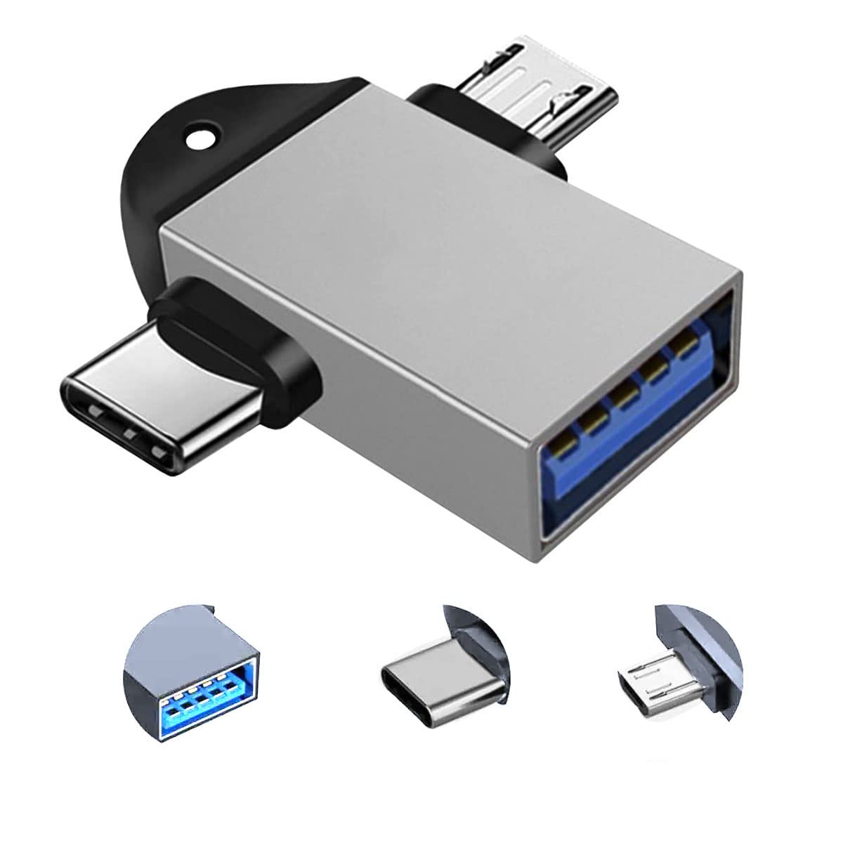 LIRAMARK 2 in1 OTG Adapter, USB 3.0 Female to Micro-USB Male and Type-C Male Connector Aluminium High Speed Data OTG for All Type-C Smartphone & All Android Mobiles (Grey) (Pack of 2)