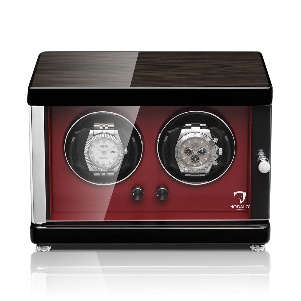 MODALO Uhrenbeweger (Watch Winder) Ambiente MV4 für 2 Uhren Rotes Makassar-Holz Design
