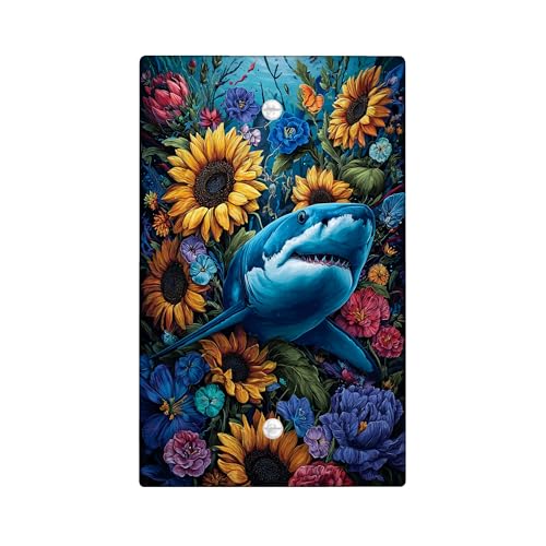 Oceanic – Plaques murales en thermoplastique pour interrupteur – Requin bleu vif et fleurs colorées pour décoration estivale – Plaques murales en...