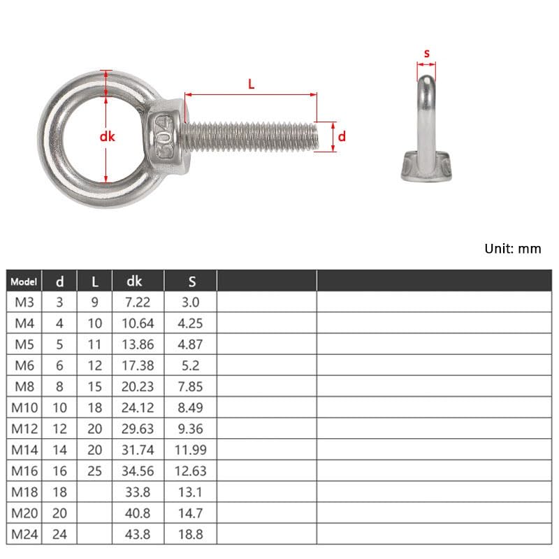Golfari Di Sollevamento In Acciaio Inox 304 | M4-M24 | Per Applicazioni Marine E Industriali | Nero - 5 Pezzi - Foto 8